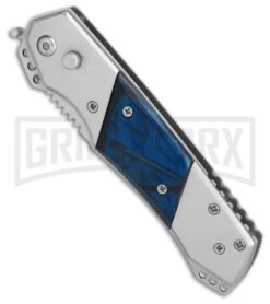 Super Knife Croc Automatic Knife Stainless W/ Blue Inlay - Satin Serr -Kershaw Store GA303MBL BP 25774 er spine large