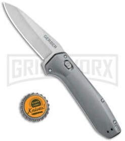 Gerber Highbrow Gray Aluminum Assisted Opening Knife - Stonewash Plain -Kershaw Store Gerber Highbrow Assisted Opening Gray Aluminum Satin BHQ 105485 jr bottlecap large