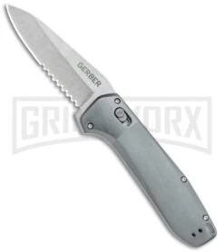 Kershaw Store 56 Gerber Highbrow Gray Aluminum Assisted Opening Knife- Stonewash Serrated