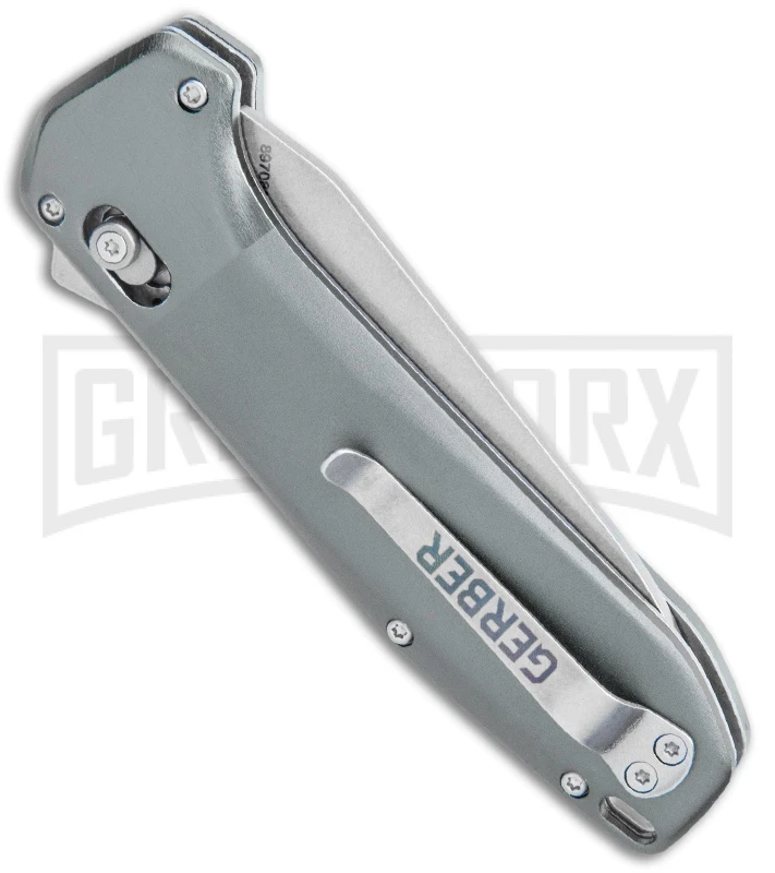 Gerber Highbrow Gray Aluminum Assisted Opening Knife- Stonewash Serrated 5 Gerber Highbrow Gray Aluminum Assisted Opening Knife- Stonewash Serrated - Image 3