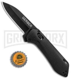 Gerber Highbrow Compact Black Al A/O Spring Assisted Knife - Onyx Plain -Kershaw Store Gerber Highbrow Compact A O SA Black Onyx 30 001524N BHQ 94153 jr bottlecap large