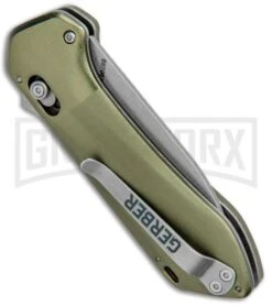 Gerber Highbrow Compact Green Al A/O Spring Assisted Knife - Stonewash Plain -Kershaw Store Gerber Highbrow Compact A O SA Green SW 30 001526N BHQ 94156 jr side large