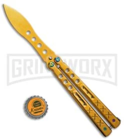 Gold Balisong Trainer Butterfly Knife - Gold Dull -Kershaw Store Gold Balisong Trainer Butterfly Knife Gold Finish GX 37657 td size large