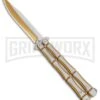 Gold Bone Balisong Drop Point Butterfly Knife - 2 Tone Plain 1 Gold Bone Balisong Drop Point Butterfly Knife - 2 Tone Plain -Kershaw Store Gold Bone Balisong DP Butterfly TT Plain GX 37370 jr large