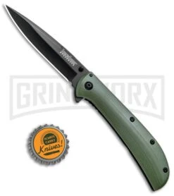 Kershaw Al Mar AM-4 Green G-10 Assisted Opening Knife - Black Plain -Kershaw Store Kershaw Al Mar AM 4 Green G 10 Black 2330GRNBLK BHQ 71077 jr bottlecap 1 large