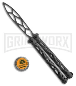 Kershaw Balanza Black Stonewash Steel Butterfly Trainer Knife - Black SW Dull -Kershaw Store Kershaw Balanza Knife Black SW BHQ 178512 jr bottlecap large