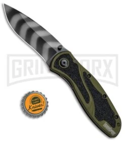 Kershaw Blur OD Green Assisted Opening Knife - Tiger Stripe Plain -Kershaw Store Kershaw Blur OD Green Tiger Stripe 1670OLTS BHQ 55587 jr bottlecap 2 large