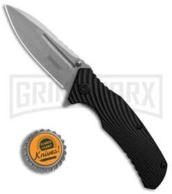 Kershaw Huddle Black GFN Spring Assisted Knife - Stonewash Plain -Kershaw Store Kershaw Huddle Black GFN SW BHQ 83237 er bottlecap large