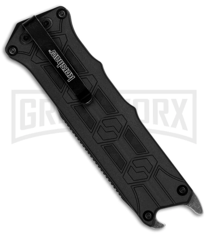 Kershaw Interstellar Black Manual Sliding Button Lock OTF Knife - Blackwash Serr 4 Kershaw Interstellar Black Manual Sliding Button Lock OTF Knife - Blackwash Serr - Image 2