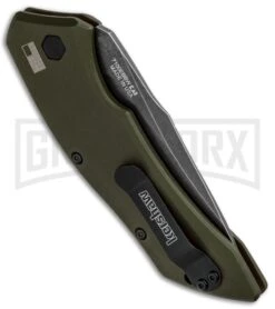 Kershaw Launch 1 Olive Green Aluminum Automatic Knife - Blackwash Plain -Kershaw Store Kershaw Launch 1 Automatic Olive Green Aluminum BlackWash 7100OLBW BHQ 91250 jr side large