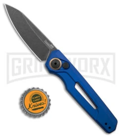 Kershaw Launch 11 Blue Aluminum Automatic Knife - Blackwash Plain -Kershaw Store Kershaw Launch 11 Auto Blue Aluminum Blackwash BHQ 178234 jr bottlecap large