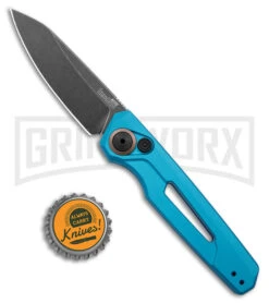 Kershaw Launch 11 Teal Aluminum Automatic Knife - Blackwash Plain -Kershaw Store Kershaw Launch 11 Auto Teal Aluminum Blackwash BHQ 178233 jr bottlecap large