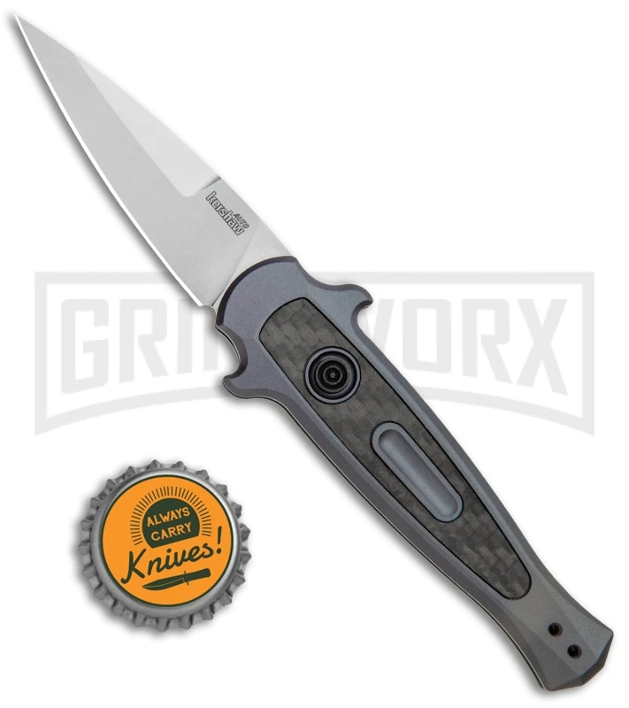 Kershaw Launch 12 Gray Aluminum Mini Stiletto Automatic Knife - Stonewash Plain 6 Kershaw Launch 12 Gray Aluminum Mini Stiletto Automatic Knife - Stonewash Plain - Image 4