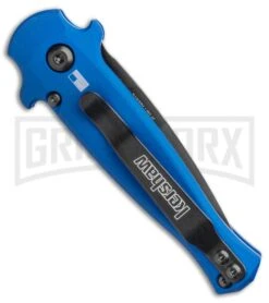 Kershaw Launch 12 Blue Aluminum/CF Mini Stiletto Automatic Knife - Black Plain -Kershaw Store Kershaw Launch 12 Mini Stiletto Automatic Knife Blue 2.5 Black 7125BLUBLK BHQ 117960 LS Side large