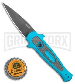 Kershaw Launch 12 Teal Aluminum Mini Stiletto Automatic Knife - Black Plain -Kershaw Store Kershaw Launch 12 Mini Stiletto Automatic Knife Teal 2.5 Black KER7125TEALBLK BHQ 116323 LS Bottlecap large