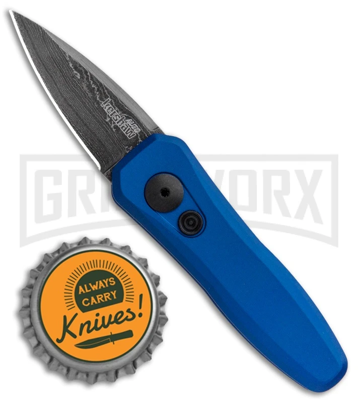 Kershaw Launch 4 Damascus Automatic Knife Blue CA Legal - Plain 6 Kershaw Launch 4 Damascus Automatic Knife Blue CA Legal - Plain - Image 4