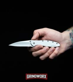 Kershaw Leek Black Assisted Opening Knife - Bead Blast Serr -Kershaw Store Kershaw Leek Assisted Opening Knife Bead Blast 1660 BHQ 0143 kp in hand web large 8