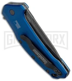 Kershaw Link Liner Lock Knife Blue Aluminum BlackWash Drop Point -Kershaw Store Kershaw Link DP Blue Aluminum 1776NBBW BHQ 52152 jr side large