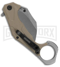 Kershaw Outlier Tan GRN Assisted Folding Karambit - Stonewash Plain -Kershaw Store Kershaw Outlier Tan Stonewash BHQ 185212 td side large