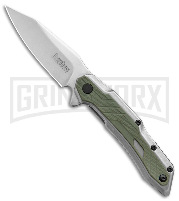 Kershaw Salvage Steel/Green GFN Spring Assisted Knife - Stonewash Plain 3 Kershaw Salvage Steel/Green GFN Spring Assisted Knife - Stonewash Plain