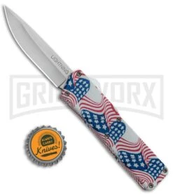 Lightning American Flag D/A OTF Automatic Knife - Satin Plain -Kershaw Store Lightning American Flag DA OTF Auto Satin GX 33330 jr bottlecap large