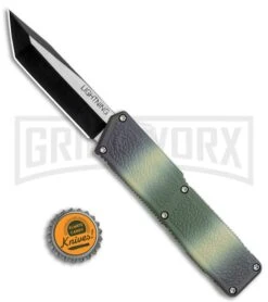 Lightning Camo D/A OTF Automatic Knife - Tanto Two Tone -Kershaw Store Lightning Camo DA OTF Auto Tanto TT GX 34136 jr bottlecap 2 large