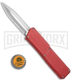 Lightning Red D/A OTF Automatic Knife - Dagger Satin Serrated 4TH18 -Kershaw Store Lightning DA OTF Red Dagger Satin Serr LNGDERPS BP 20215 jr bottlecap large