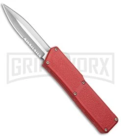 Lightning Red D/A OTF Automatic Knife - Dagger Satin Serrated 4TH18