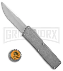 Lightning Gray D/A OTF Automatic Knife - Satin Serr -Kershaw Store Lightning Gray DA satin serr BP 20487 er bottlecap large