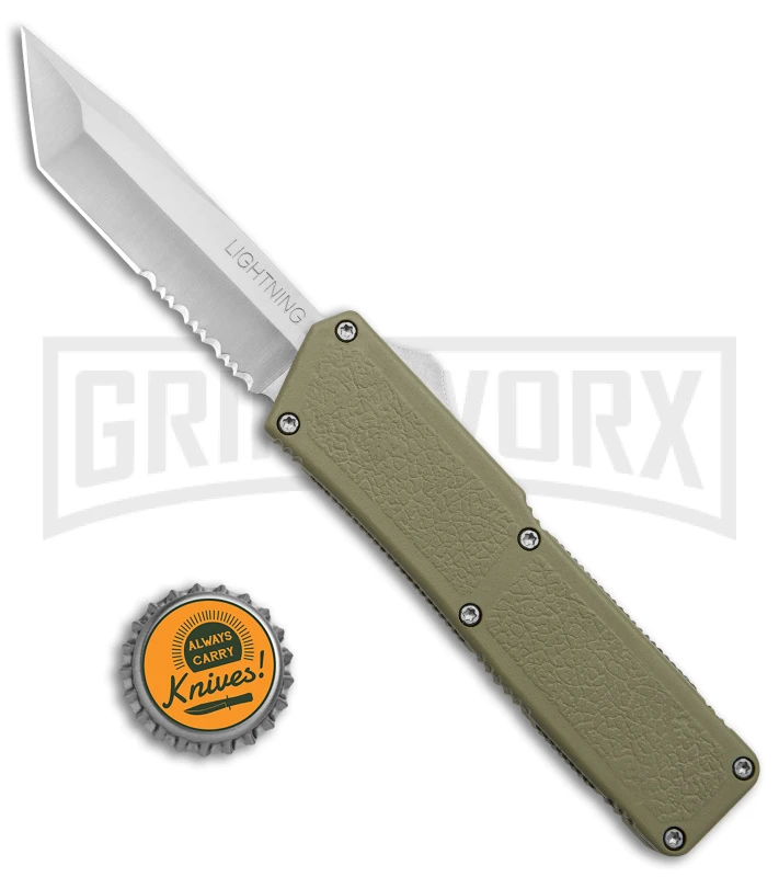 Lightning OD Green D/A OTF Automatic Knife - Tanto Satin Serr 6 Lightning OD Green D/A OTF Automatic Knife - Tanto Satin Serr - Image 4