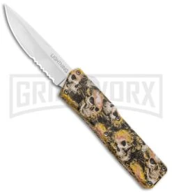 Lightning Skull Camo D/A OTF Automatic Knife - Satin Serr