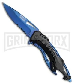 M-Tech Ballistic Black/Blue Spring Assisted Knife - Blue Serr