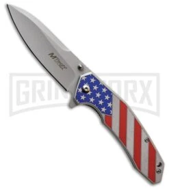 M-Tech USA Country Strong American Flag Spring Assisted Knife- Satin Plain