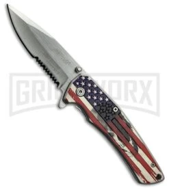 M-Tech USA Patriot Red/White/Blue Spring Assisted Knife - Satin Serr 4TH18