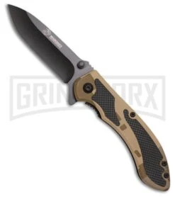 M-Tech USMC Brigade Master Tan Camo Spring Assisted Knife - Black Plain