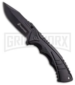 M-Tech USMC Marines Mercenary Black Aluminum Spring Assisted Knife - Black Plain