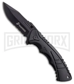 M-Tech USMC Marines Mercenary Black Aluminum Spring Assisted Knife - Black Serr