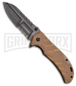 M-Tech USMC Marines Raider Brown G-10 Spring Assisted Knife - Black Stonewash