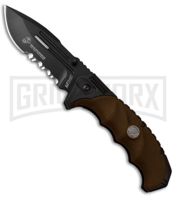 M-Tech Warden Brown/Black Spring Assisted Knife - Black Serr 3 M-Tech Warden Brown/Black Spring Assisted Knife - Black Serr