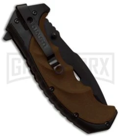 M-Tech Warden Brown/Black Spring Assisted Knife - Black Serr 5 M-Tech Warden Brown/Black Spring Assisted Knife - Black Serr -Kershaw Store M Tech Warden Tan M A1053TN BP 18470 jr side large
