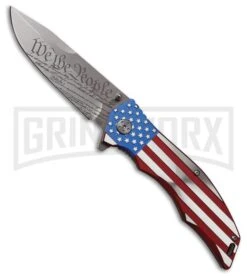 M-Tech We The People Red/White & Blue Spring Assisted Knife - Satin Plain