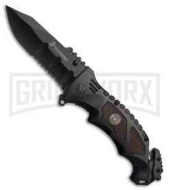 M-Tech USMC Crasher Black Spring Assisted Knife - Black Serrated