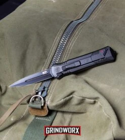 Smith & Wesson Spring Assisted Finger Actuator Tanto OTF Knife - Black Serr -Kershaw Store MP OTF Spring Assisted Spear Point Knife Gray Black BHQ 80731 kp lifestyle web large 2