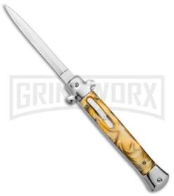 Mago 11" Yellow Acrylic Stiletto OTF Automatic Knife - Satin Dagger W/o Clip