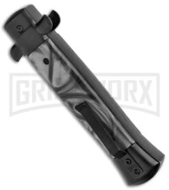 Mago 9" Italian Stiletto Black OTF Automatic Knife Black Acrylic (3.8" Satin) -Kershaw Store Mago 9in Black Smoke Abyss Italian Dagger OTF Auto Black Satin GX 37083 jr side large