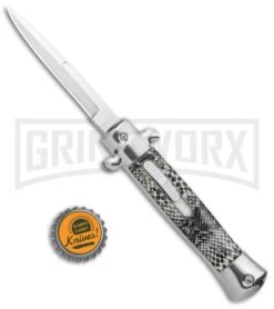 Mago 9" Cottonmouth Italian Stiletto OTF Automatic Knife - Satin Plain -Kershaw Store Mago 9in Cottonmouth Italian Stiletto OTF Auto Satin GX 33807 jr bottlecap large