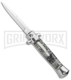 Mago 9" Cottonmouth Italian Stiletto OTF Automatic Knife - Satin Plain