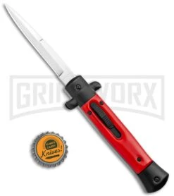Mago 9" Red Bayonet Italian Stiletto OTF Automatic Knife - Satin Plain -Kershaw Store Mago 9in Red Bayo Italian Stiletto OTF Satin GX 36310 jr bottlecap large