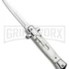 Mago 9" White Marble Italian Stiletto OTF Auto Bayo - Satin Plain