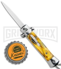 Mago 4.75" Mini Stiletto OTF Automatic Knife - Yellow Marble 11 Mago 4.75" Mini Stiletto OTF Automatic Knife - Yellow Marble -Kershaw Store Mago Mini OTF Stiletto Yellow GX 34273 jr bottlecap large
